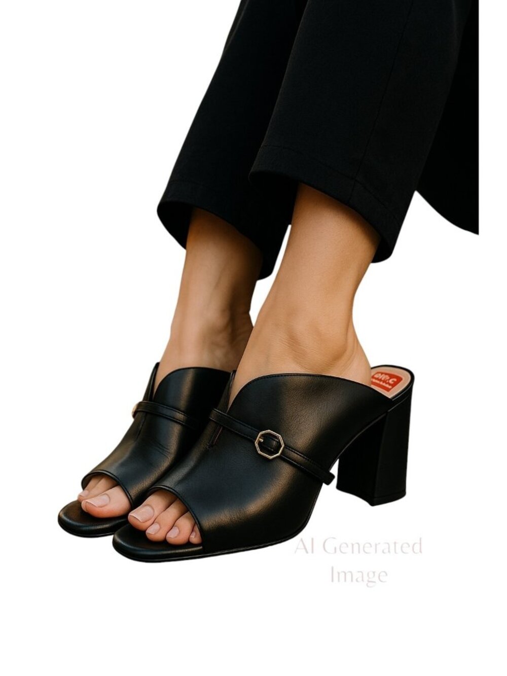 Louise Et Cie KIMBA Black Leather Dip Topline Covered Heel Slide Sandal Sz 7.5 M